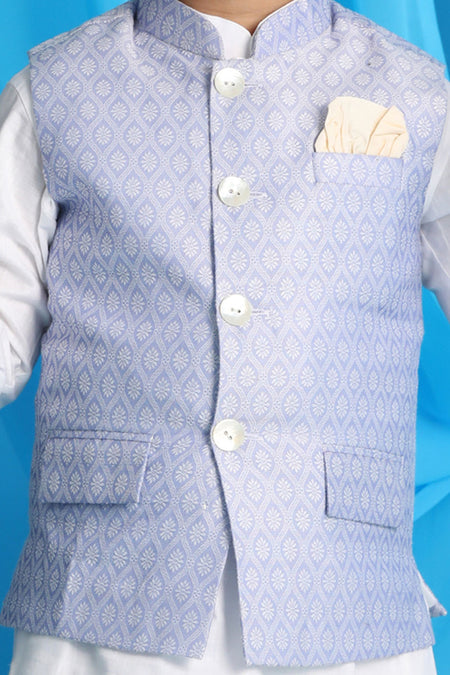VASTRAMAY Lavender Woven Jacket With White Kurta and Pyjama Baap Beta Set